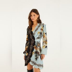 Farm Rio mixed snake garden wrap wavy mini dress